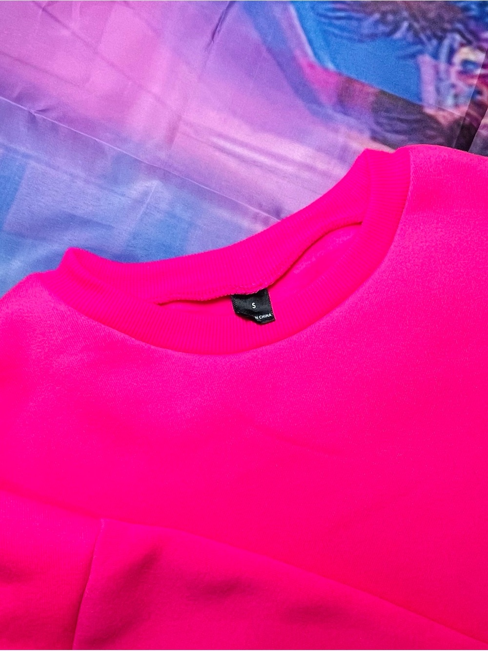 Neon Pink Sweatshirt Dress NWOT - Picture 3 of 5